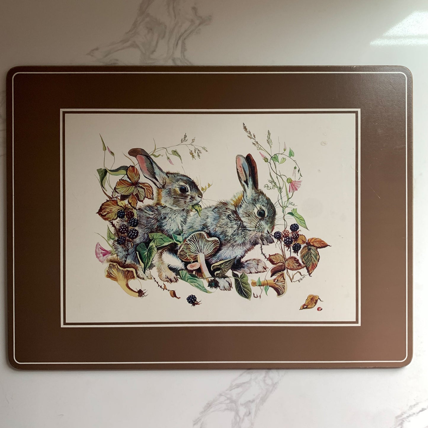 Bunnies Foraging Print on Cork